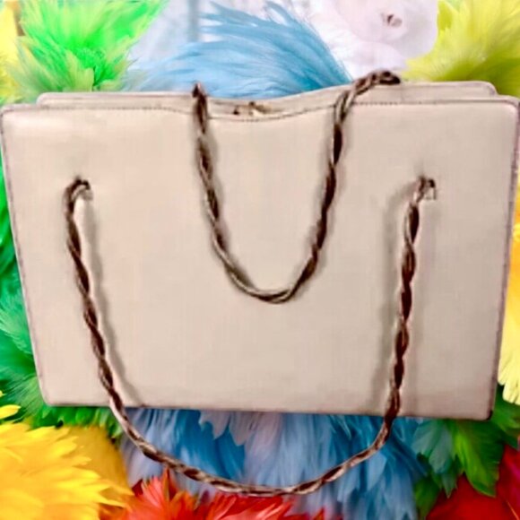 BAG BY DORIAN Vintage 80's Leather Handbag Gold Chain Hand Carry Structured - Picture 2 of 12